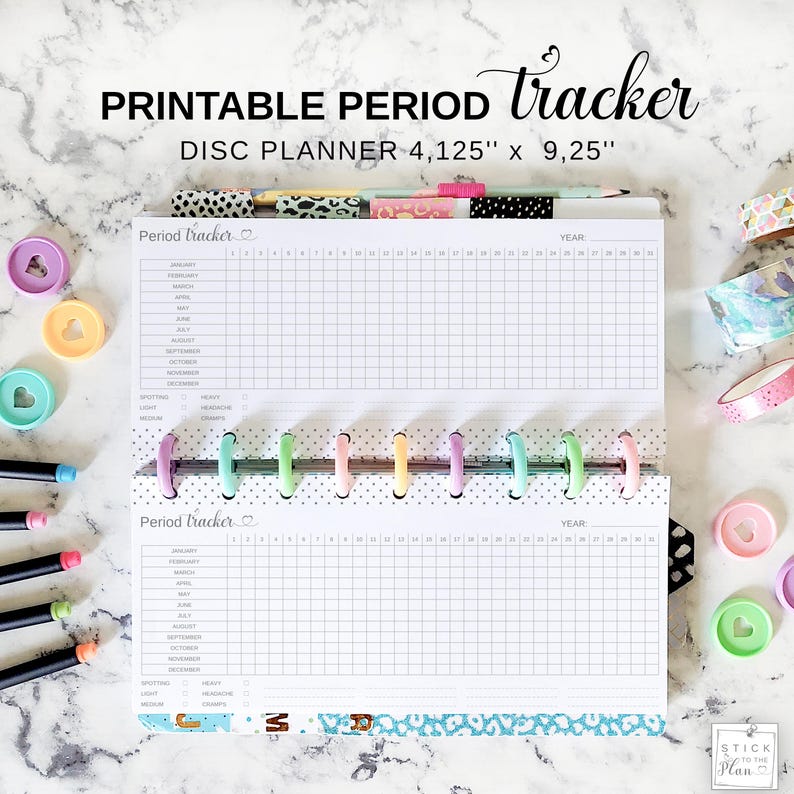 Period Tracker Printable Disc Planer Einlage Fit Happy Planner Skinny Classic, halbes Blatt Discbound Jährliches Menstruationszyklus & symptome Log Bild 1