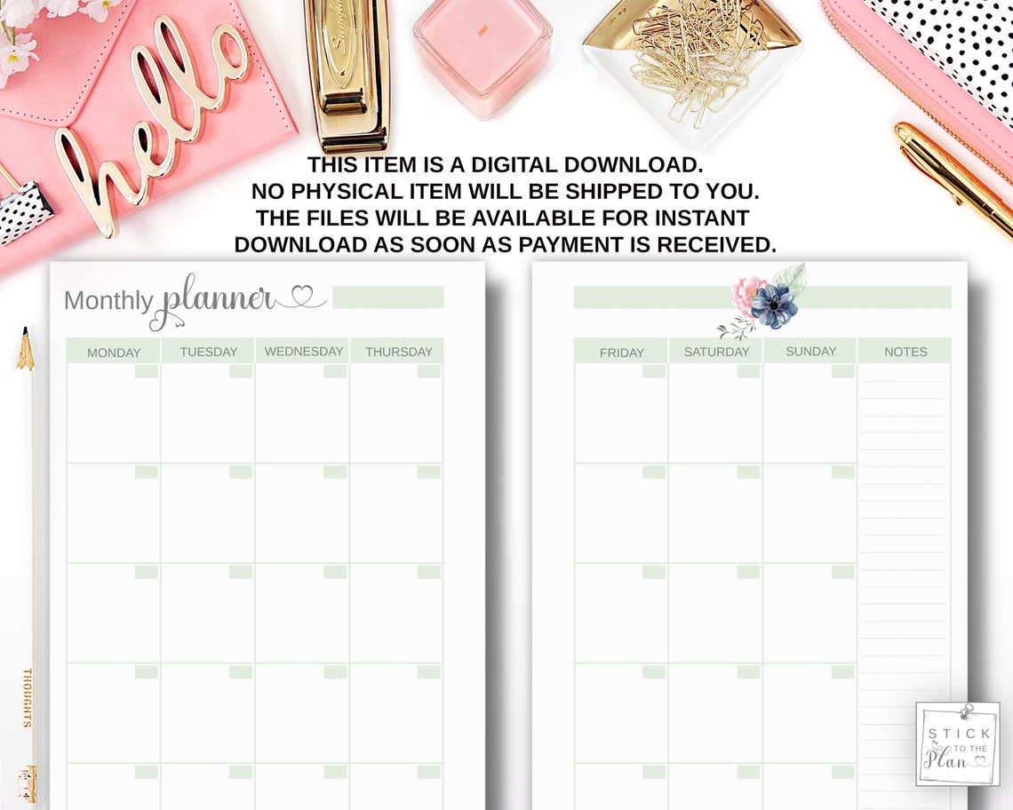 A5 Monthly Calendar, Printable Month on Two Pages, Half Letter Planner ...