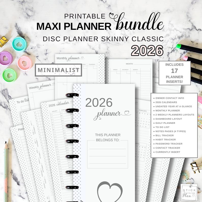 Printable Bundle of Inserts Fit Happy Planner Skinny Classic, Disc ...