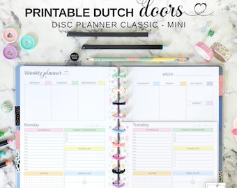 Dutch Doors Planner Fit Classic & Mini Happy Planner Insert, Printable Undated Discbound Week on Two Pages with Daily Refill