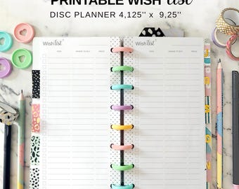 Printable Wish List Disc Planner Insert Fit Happy Planner Skinny Classic, Half Sheets Discbound Things To Buy List, Shopping Tracker Page