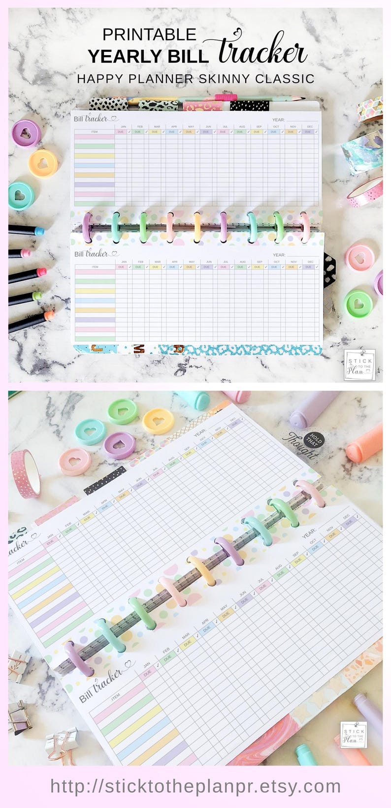Yearly Bill Tracker Skinny Classic HP Printable Insert, Happy Planner ...