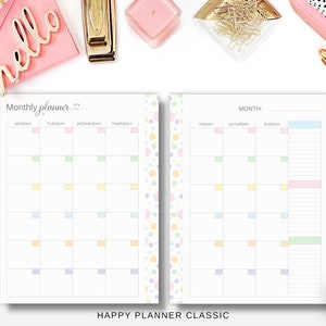 Undated Monthly Calendar Happy Planner Classic, Printable Mini HP Two ...
