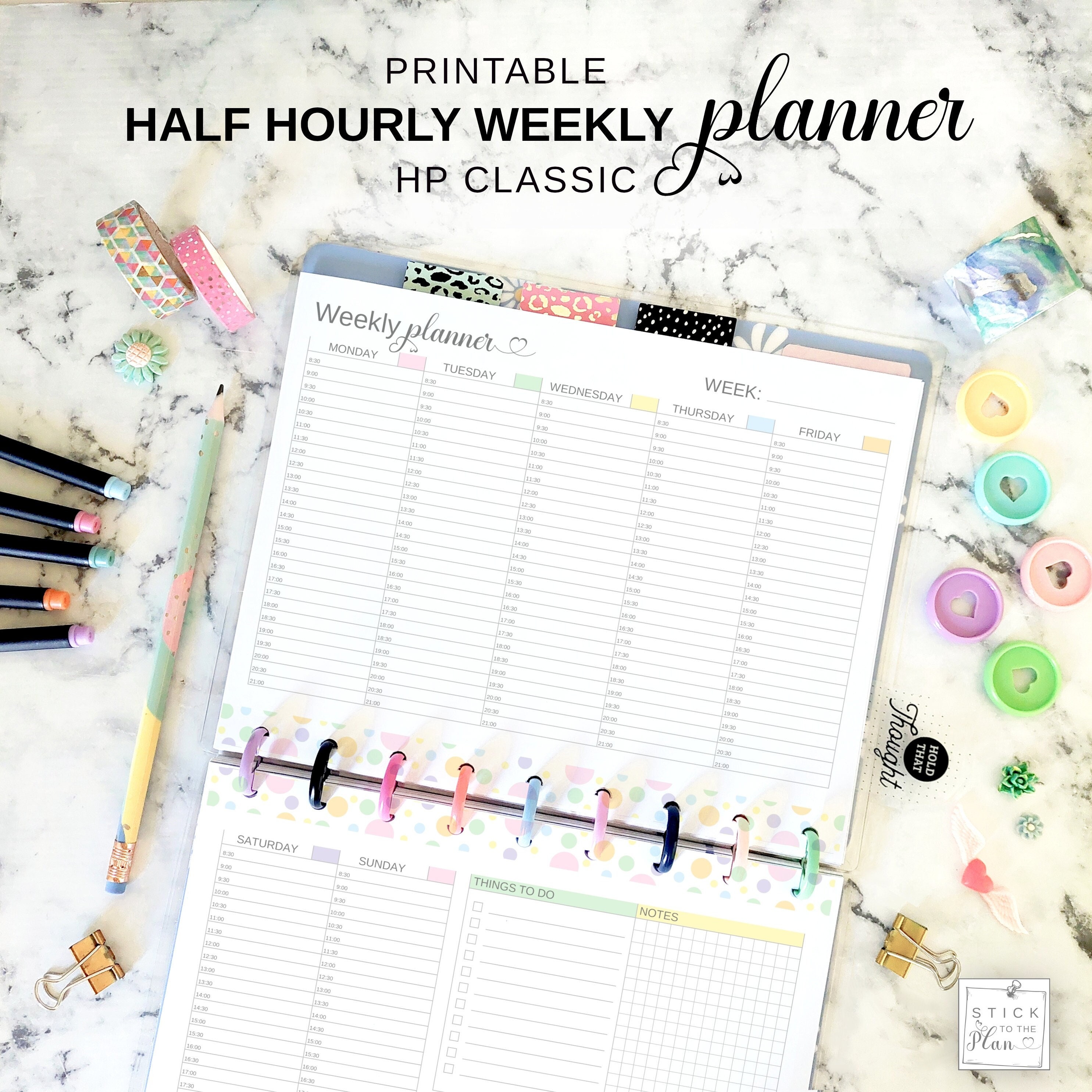 Half Hourly Weekly Schedule Printable Classic Happy Planner Insert, HP ...