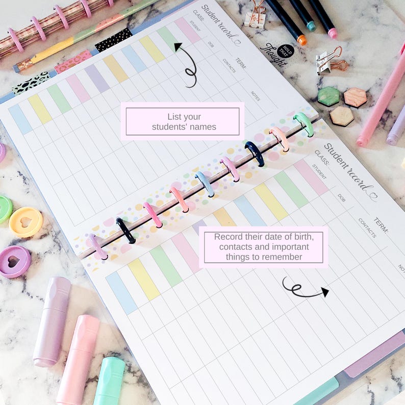 Student Photo Insert Box Student Record Printable Planner Insert for Classroom Teachers Fit Big ...