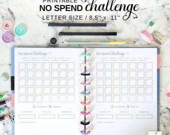 No Spend Challenge Printable fit Big Happy Planner, No Spend Tracker Letter Size, Soft Pastel Budget Planner Insert, Monthly Finance Tracker