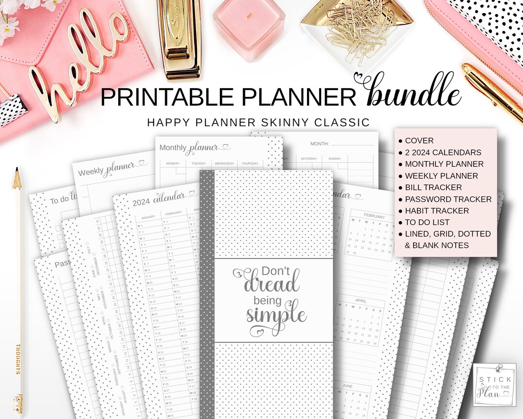 Happy Planner Skinny Classic Inserts, Printable Half Sheet Monthly ...