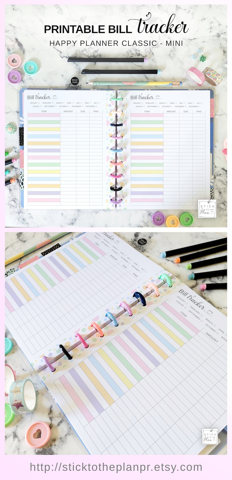 Bill Tracker Printable Insert Fit Happy Planner Classic & Mini, Bill ...