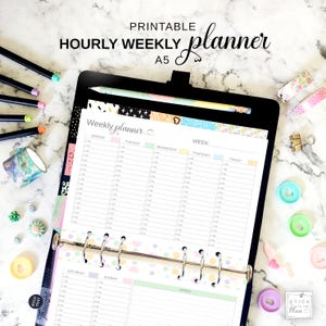 A5 Weekly Hourly Schedule Printable Planner Insert, Undated Vertical 2 Page Weekly Calendar with Lined Notes, Rainbow Pastel Filofax Insert
