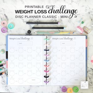 Weight Loss Tracker Fit Happy Planner Classic and Mini Insert, Printable Fitness Journal Page, Disc Planner Pounds Lost Challenge