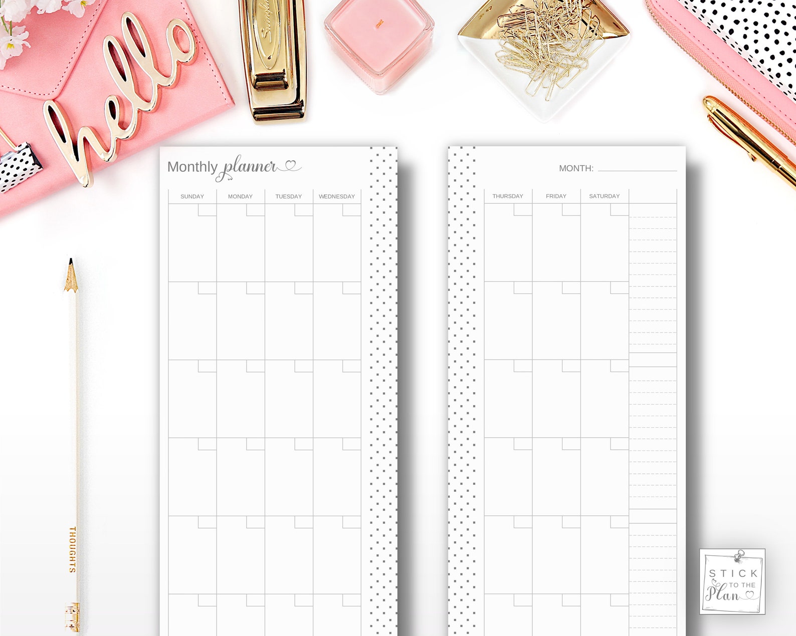Sunday Start Monthly Calendar Happy Planner Skinny Classic Insert ...