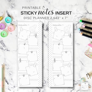 Insertos imprimibles para notas adhesivas compatibles con Happy Planner Skinny Mini, planificador de discos de media hoja estilo Bullet Journal.