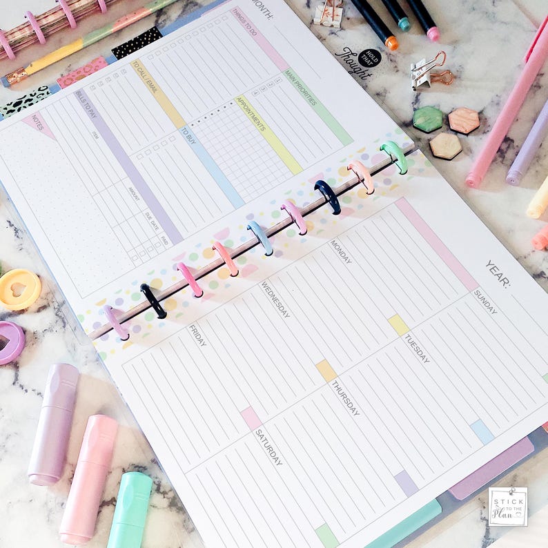 Dashboard Layout Sunday Start Fit Happy Planner Classic & Mini, Printable Weekly Insert, Undated Week at a Glance Calendar on Two Pages Bild 2