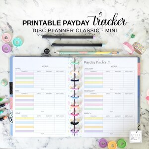 Payday Tracker Disc Planner Insert Fit Happy Planner Classic and Mini, Discbound Printable Yearly Income Tracker Sheet Rainbow Pastel