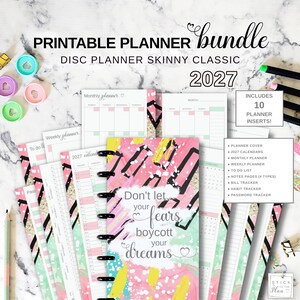 Disc Planner Printable Bundle Fit Skinny Classic Happy Planner, Half-Page-Monats- und Wochenkalender 2027, Passwort-Rechnungs- und Gewohnheitstracker