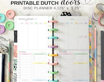Printable Dutch Doors Planner Insert Fit Happy Planner Skinny Classic, Sunday Start Half Sheet Undated Weekly Spread and Daily Pages