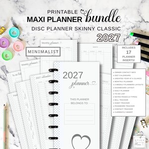 Printable Bundle of Inserts 2027 Fit Happy Planner Skinny Classic, Disc Planner Half Sheet Yearly Monthly Weekly Pages, Dashboard Layout