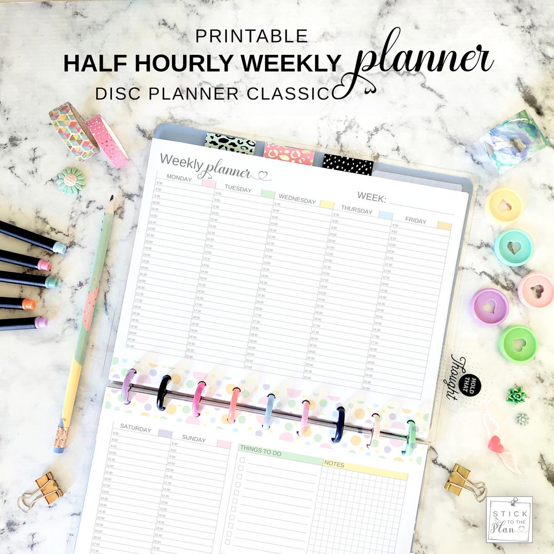 Half Hourly Weekly Schedule Printable Planner Insert Fit Classic Happy ...