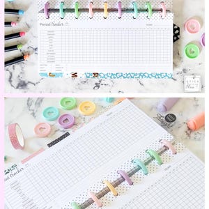 K&ouml;nnte beinhalten: Druckbarer Perioden-Tracker f&uuml;r einen Happy Planner Skinny Classic. Der Tracker verf&uuml;gt &uuml;ber ein Raster mit den Tagen des Monats und den Monaten des Jahres. Er enth&auml;lt auch einen Bereich zur Verfolgung von Symptomen wie Schmierblutungen, leicht, mittel, stark, Kopfschmerzen und Kr&auml;mpfe.