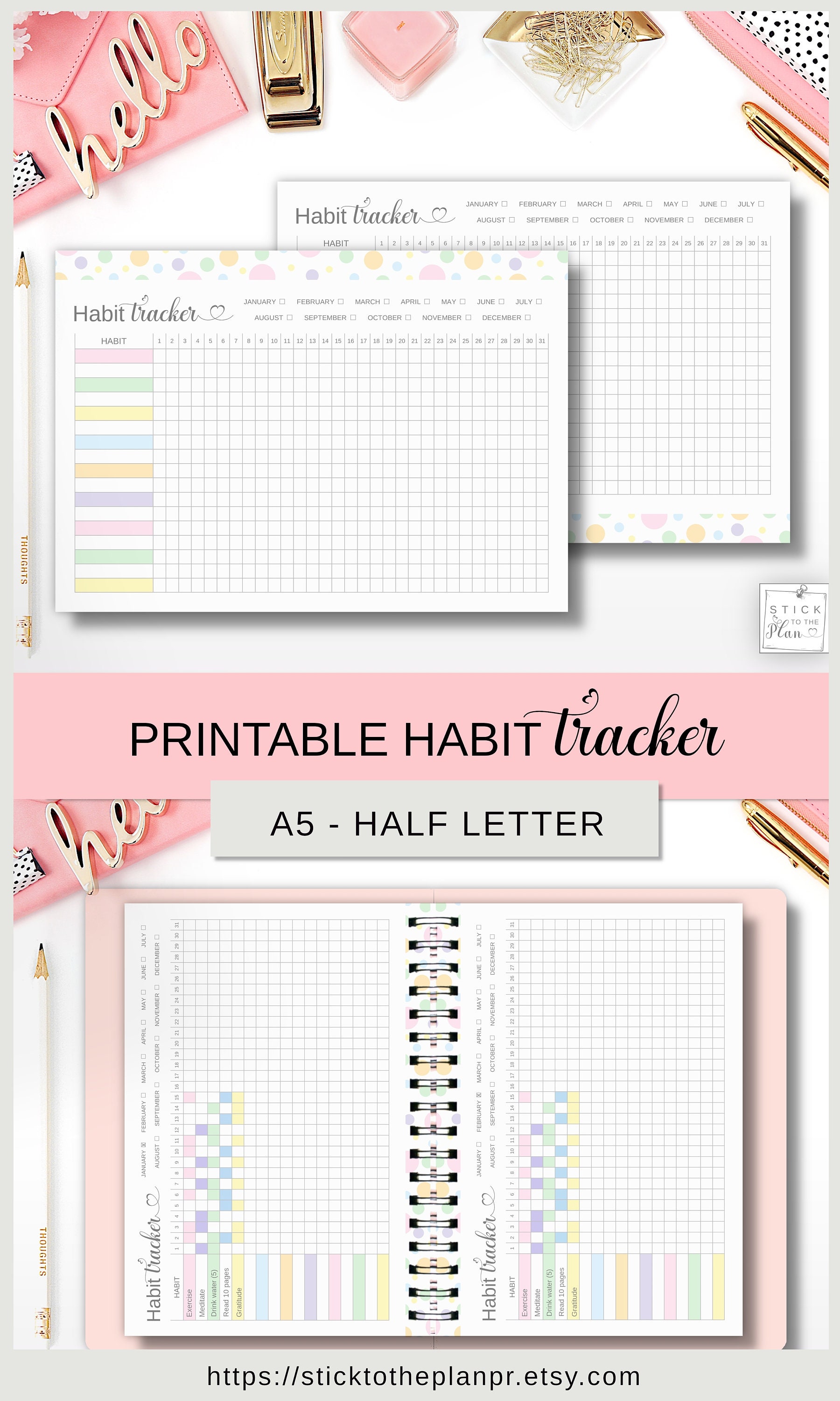 Habit Tracker A5 Printable Half Letter Habit Planner Pages - Etsy