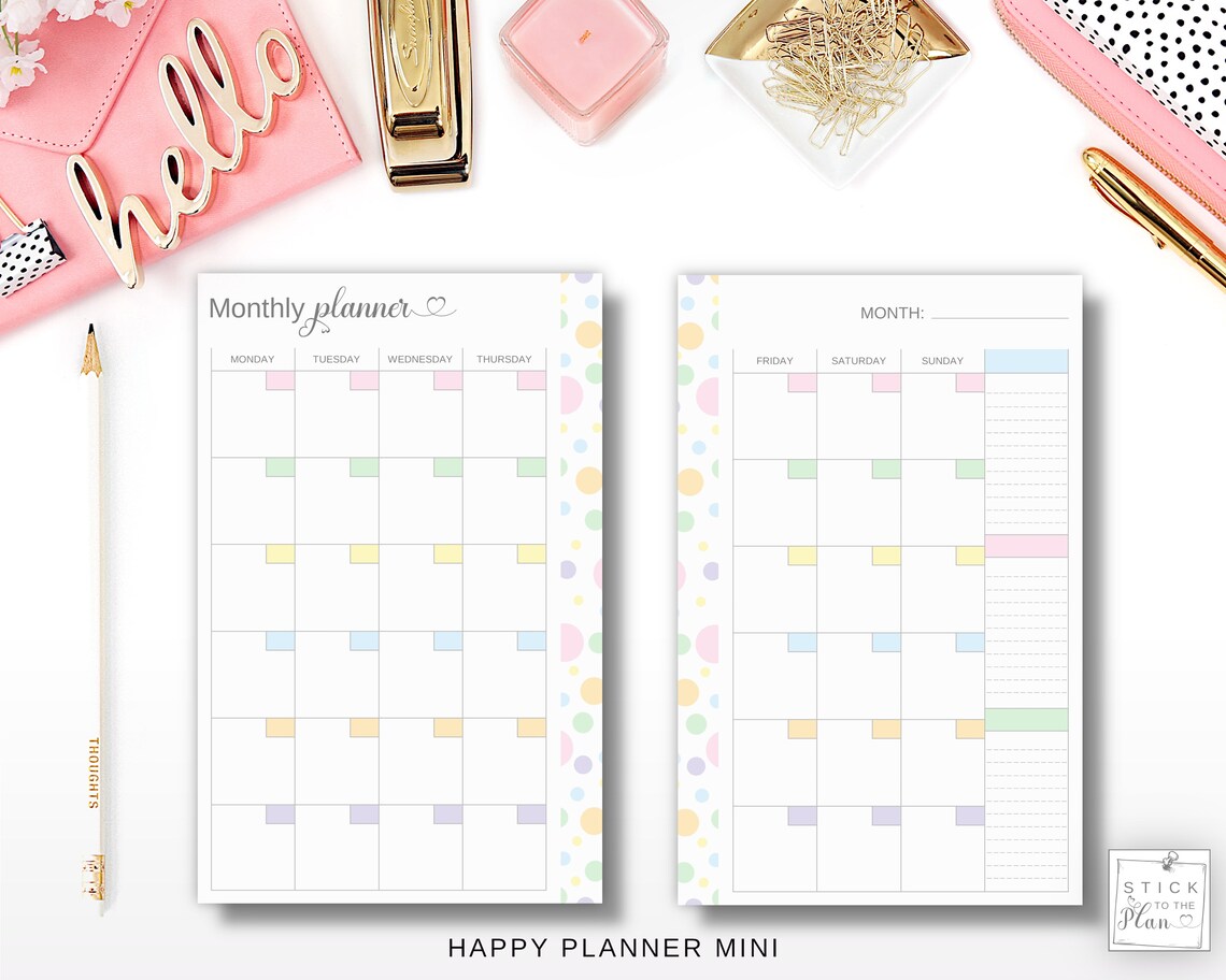 Undated Monthly Calendar Happy Planner Classic, Printable Mini HP Two ...