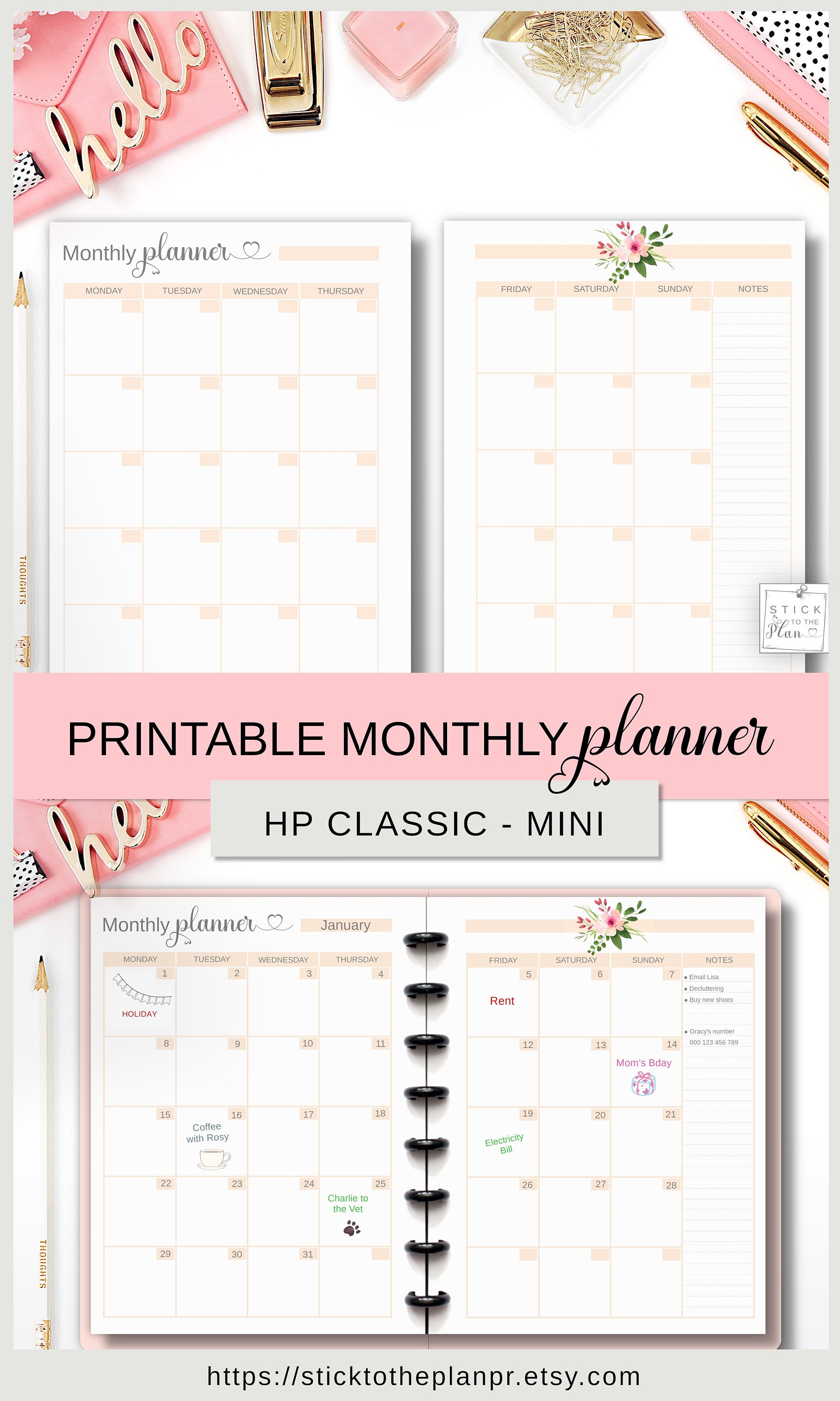 Classic Happy Planner Monthly Printable Insert on Two Pages, Mini HP ...