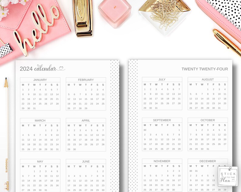 2024 Yearly Calendar Printable Happy Planner Classic Insert, Mini HP