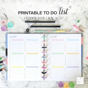 Lista de tareas para agenda Big Happy Planner, imprimible, tamaño carta, encuadernada en discos, lista de tareas arcoíris, página de agenda de 11 discos
