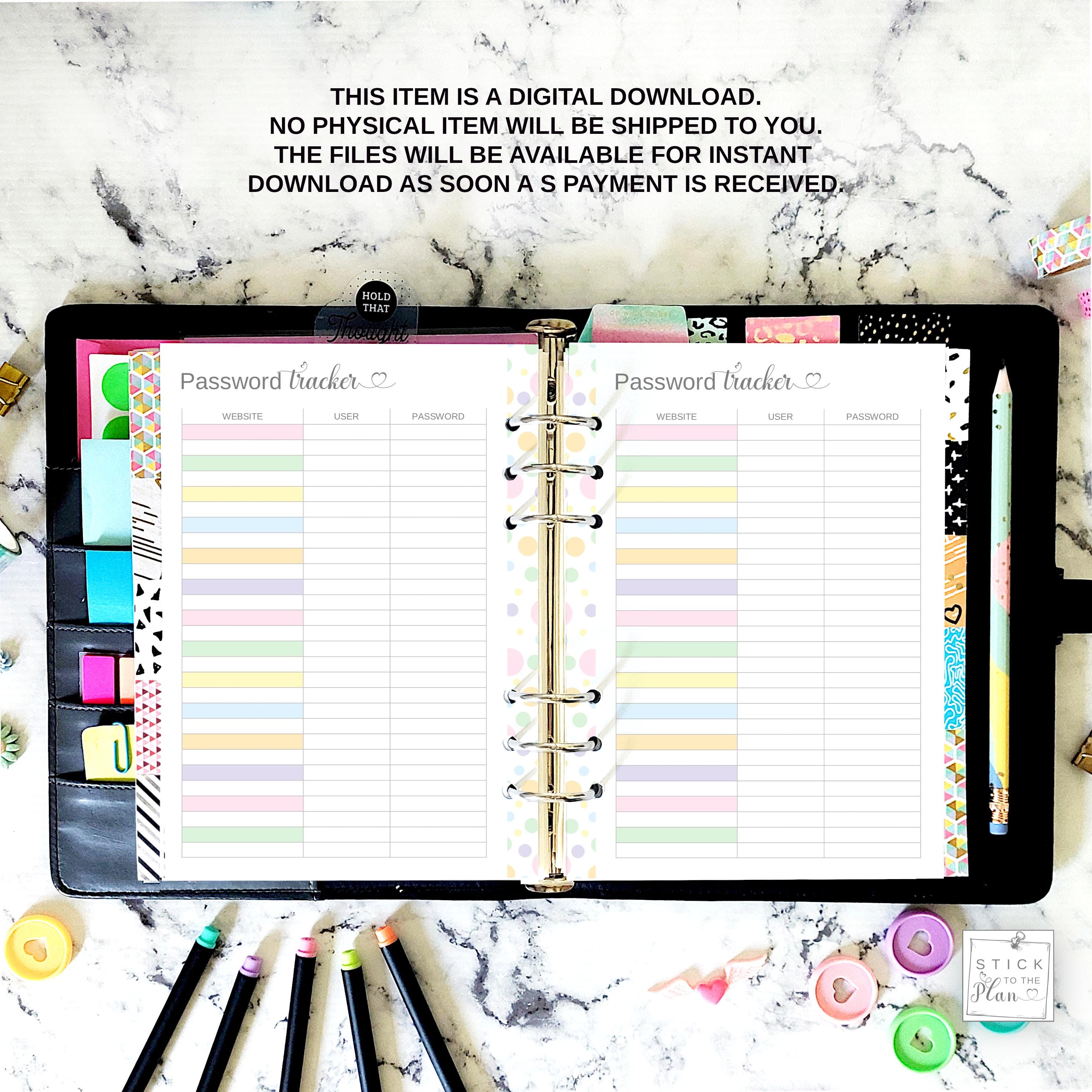 Password Tracker Printable A5 & Half Letter Planner Insert, Pastel ...
