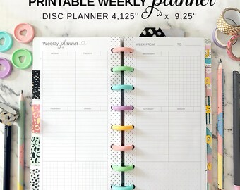 Lined Weekly Vertical Layout Disc Planner Insert Fit Happy Planner Skinny Classic, Printable Half Sheet Undated Week on Two Page Calendar
