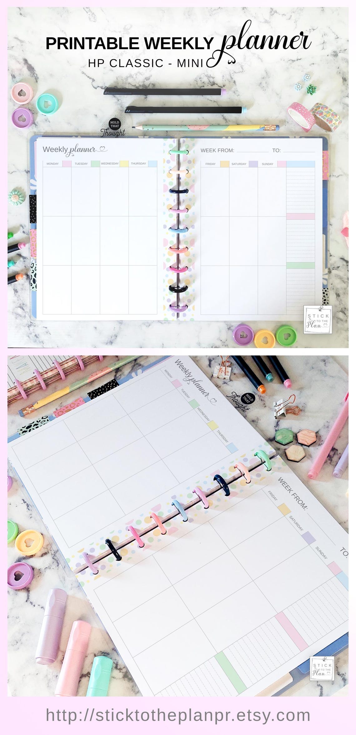 Classic Vertical Weekly Insert, Printable Mini Undated Weekly Calendar ...