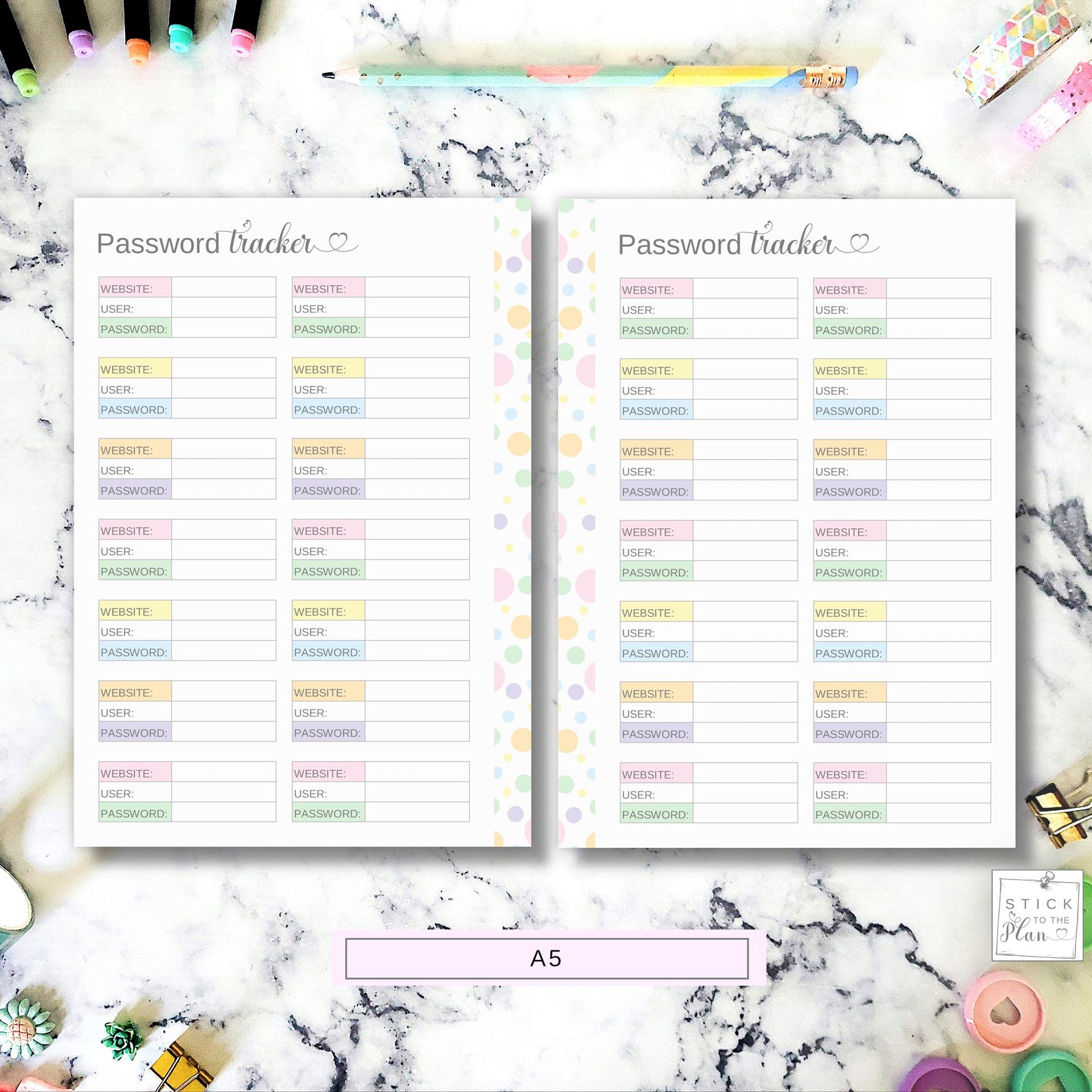 Password Tracker A5 Printable Planner Insert, Half Letter Password ...
