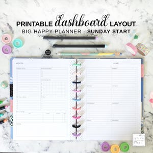 Dashboard Layout Big Happy Planner Printable Insert, Letter Size Undated Two Page Week at a Glance, Sunday Start Minimalist Weekly Refill