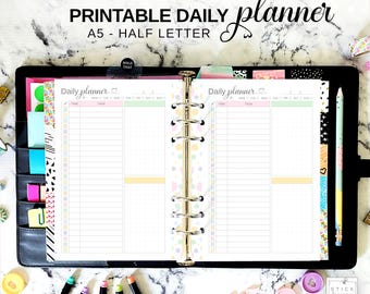 Time Block Daily Planner Printable Insert A5 & Half Letter Size, Daily Task Checklist, Ring Planner Refill, 8 Disc Planner Pages