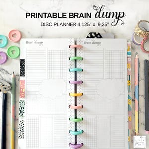 Brain Dump Printable Insert Fit Happy Planner Skinny Classic, Minimalist Half Sheet Thought Organizer for ADHD, Disc Planner Page