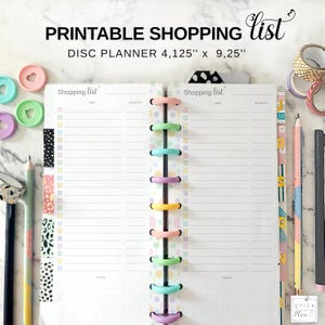 Lista de la compra imprimible para planificador de discos, compatible con Happy Planner Skinny Classic, media hoja, recambio para planificador de discos en tonos pastel imagen 1