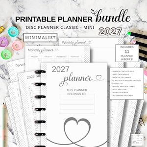 Printable Disc Planner Insert Bundle Fit Classic and Mini Happy Planner, Yearly Monthly Weekly Pages, Bill Habit Tracker, To Do List & Notes
