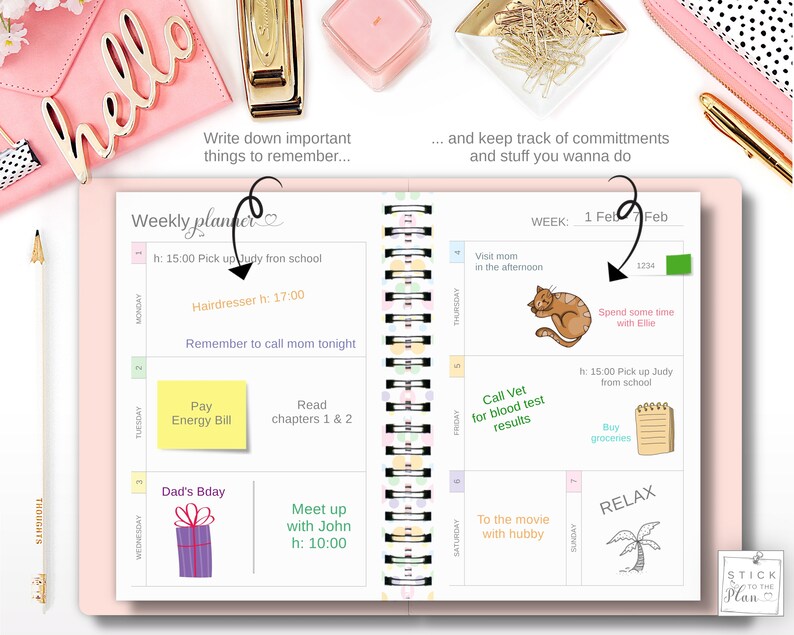 Printable A5 Weekly Planner Insert Horizontal Layout, Half Size Weekly ...