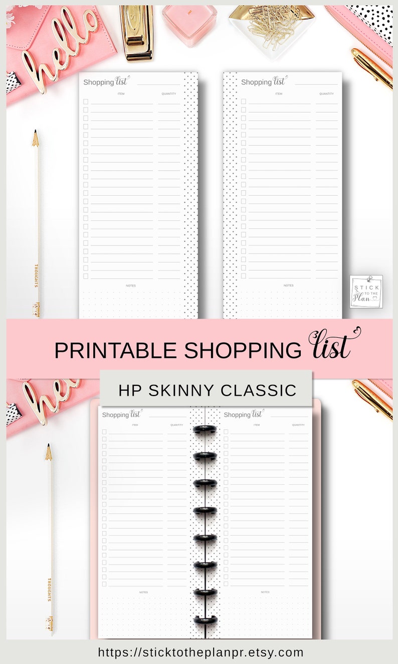 Printable Shopping List Happy Planner Skinny Classic Insert, Half Sheet ...