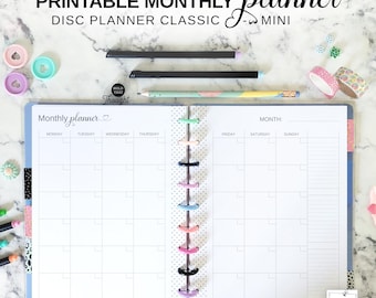 Printable Monthly Insert Fit Happy Planner Classic & Mini, Disc Planner Printable Month on Two Pages, Undated Discbound Month at a Glance