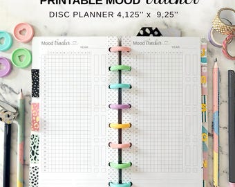Yearly Mood Tracker Printable Insert Fit Skinny Classic Happy Planner, Disc Planner Half Sheet Emotion, Depression, Anxiety Tracker PDF