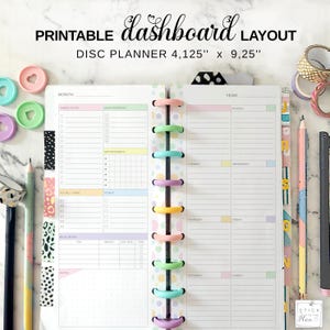 Plantilla imprimible para panel de control compatible con Happy Planner Skinny Classic, Planificador de discos, media hoja, calendario semanal sin fechas de un vistazo en 2 páginas