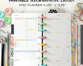 Printable Dashboard Layout Insert Fit Skinny Classic Happy Planner, Disc Planner Half Sheet Undated Weekly Calendar at a Glance on 2 Pages