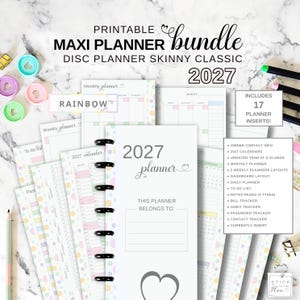 Printable Disc Planner Bundle Fit Skinny Classic Happy Planner, Half Sheet 2027 Year Calendar, Monthly Weekly Daily Pages, Dashboard Layout