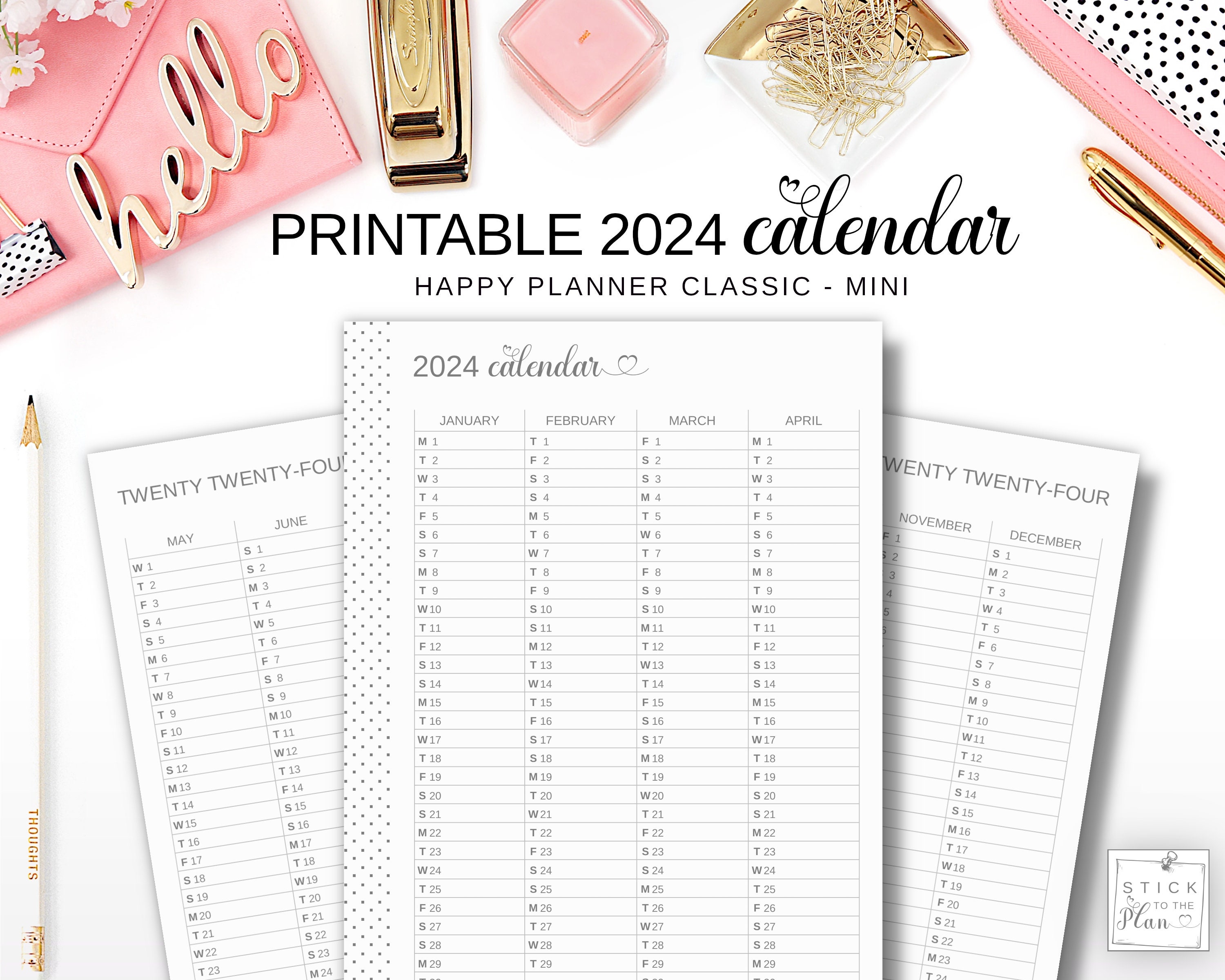 Vertical Yearly Calendar 2024 Printable Happy Planner Classic Insert