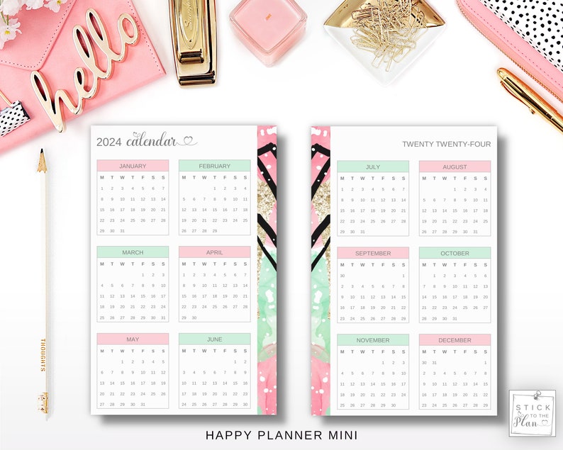 Yearly Calendar 2024 Printable Happy Planner Classic Insert, HP Mini ...