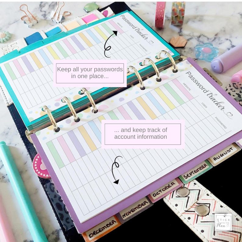 Password Place Personal Password Book, Printable Password Tracker Personal Size Ring ...