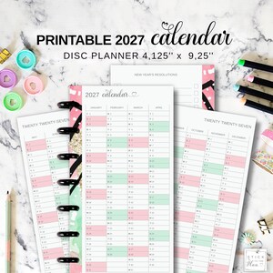Jahreskalender-Einlage 2027 für Happy Planner Skinny Classic, druckbare halbe Seiten für zukünftige Planung, Nachfüllpackung für den Disc Planner mit Jahresübersicht