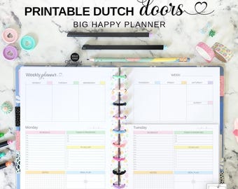 Dutch Doors Big Happy Planner Insert, Printable Letter Sized Undated Vertical Weekly Planner with Daily Pages, Pastel Weekly Spread Refill