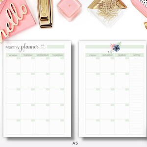 A5 Monthly Calendar, Printable Month on Two Pages, Half Letter Planner ...